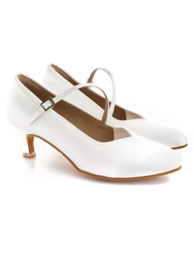 Białe satynowe buty do tańca standardowego BD Dance 138 ze szpiczastym noskiem obcas eh11