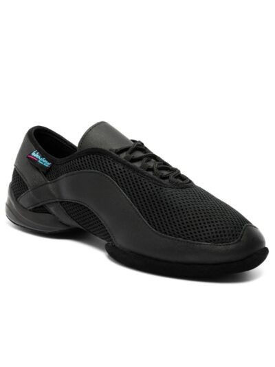 Czarne uniseksowe sneakersy taneczne IDS Tempo z siateczką AirMesh i skórą.