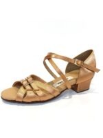 Buty taneczne dziewczęce Kozdra 25D | Jasna satyna | Obcas klocek