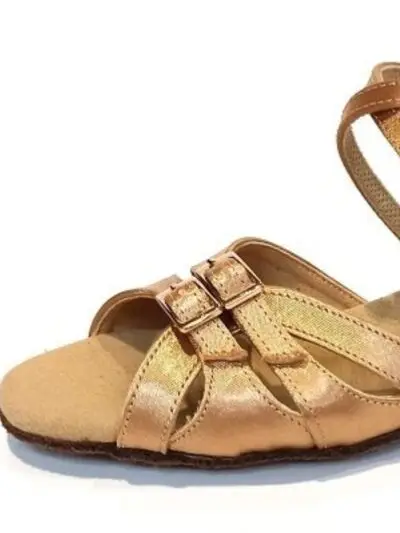 Dziewczęce buty taneczne z jasnej satyny Kozdra 25D na obcasie typu klocek
