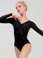 Body Damskie Grand Prix Primrose ILL88xx – Czarne Taneczne z Flokowaną Siateczką