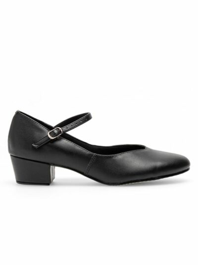 Eleganckie czarne buty do tańca ludowego ze skóry z regulowanym paskiem.