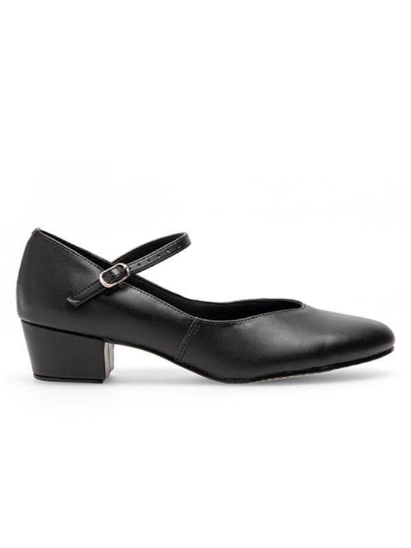 Eleganckie czarne buty do tańca ludowego ze skóry z regulowanym paskiem.