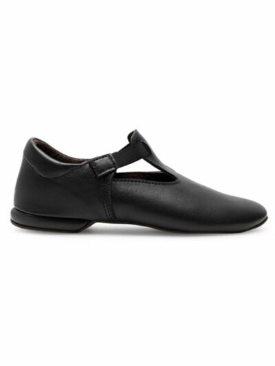 Eleganckie czarne buty do tańca ludowego z naturalnej skóry z paskiem.