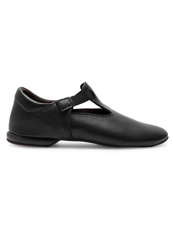 Eleganckie czarne buty do tańca ludowego z naturalnej skóry z paskiem.