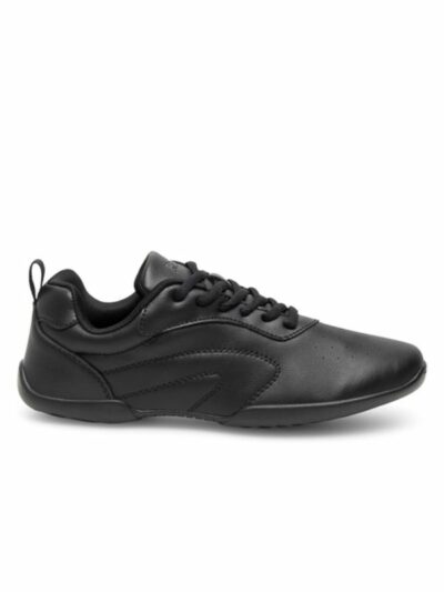 Eleganckie czarne sneakersy do tańca ze skóry naturalnej o smukłym fasonie.