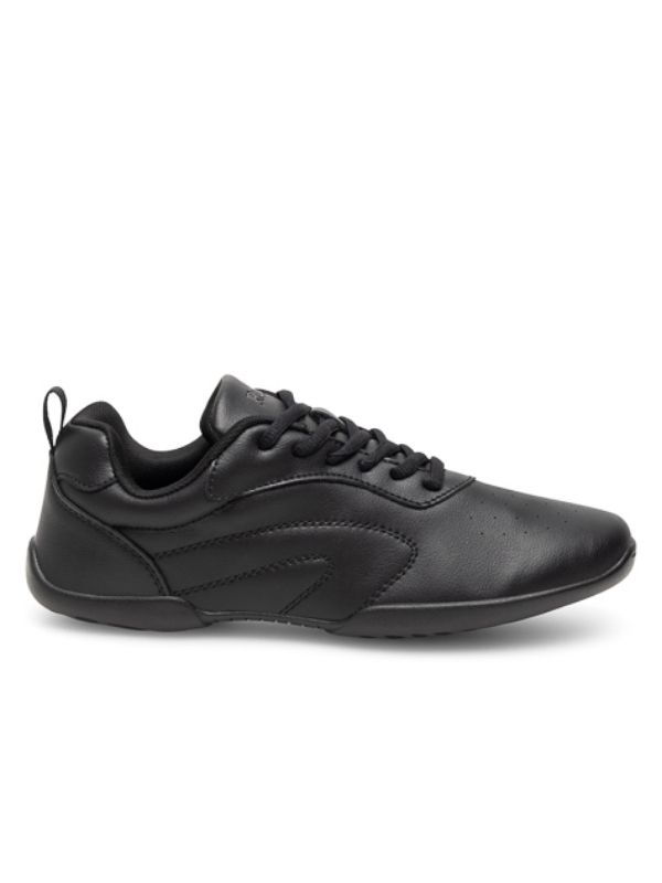 Eleganckie czarne sneakersy do tańca ze skóry naturalnej o smukłym fasonie.