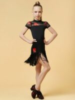 Spódnica do Latino Grand Prix Betty Lips – Dziewczęca Czarna z Frędzlami w Usta