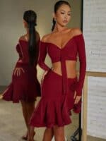 Spódnica do Latino ZYM Rosy Skirt 23117 – Bordowa z Krynoliną i Kwiatem