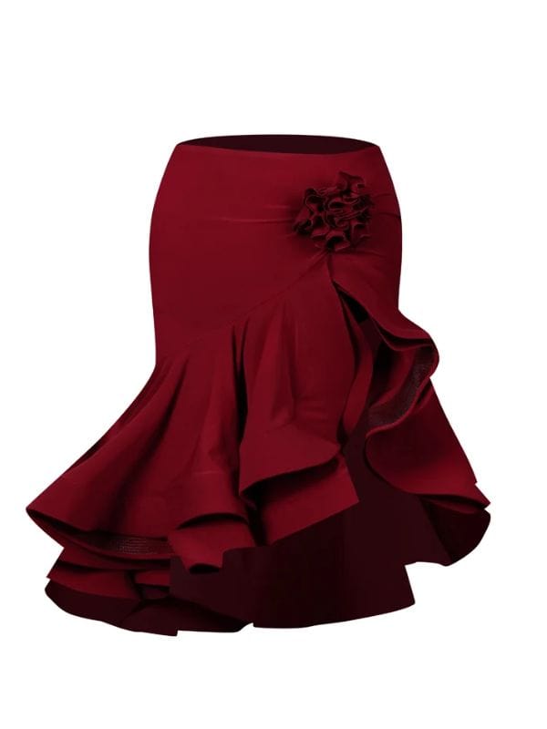 Spódnica do Latino ZYM Rosy Skirt 23117 – Bordowa z Krynoliną i Kwiatem