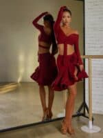 Spódnica do Latino ZYM Rosy Skirt 23117 – Bordowa z Krynoliną i Kwiatem