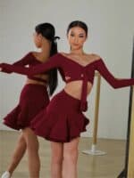 Spódnica do Latino ZYM Rosy Skirt 23117 – Bordowa z Krynoliną i Kwiatem