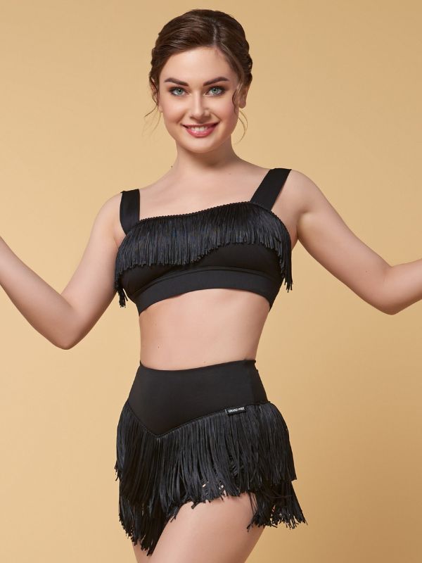 Top do Latino Grand Prix Izumi Damski – Czarny z Dynamicznymi Frędzlami