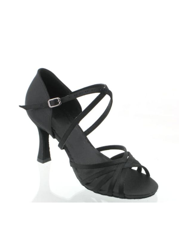 Buty do Latino Akces Dance Model X – Czarna Satyna na Obcasie Flare
