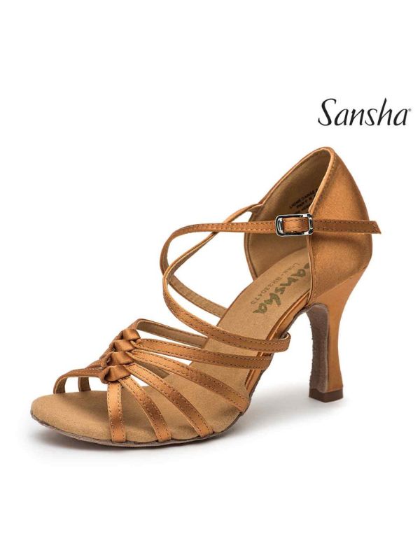 Satynowe damskie buty do tańca latino Sansha Lena BR33047S w kolorze cielistym.