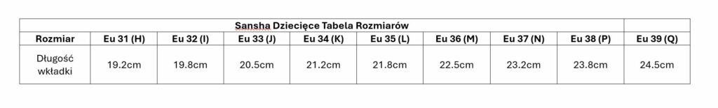 tabela rozmiarow dzieciecych butow sansha