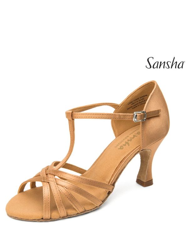 Buty do Latino Sansha Juanita BR31028S Damskie – Cieliste Satynowe Sandały T-Bar