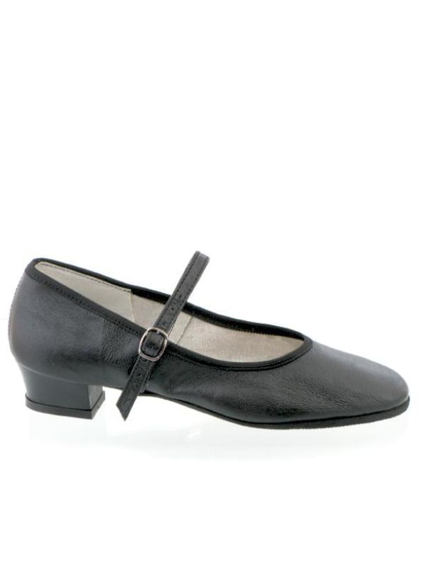 Buty Ludowe Oberek 1 Akces Dance – Czarne Skórzane Charakterki na Klocku